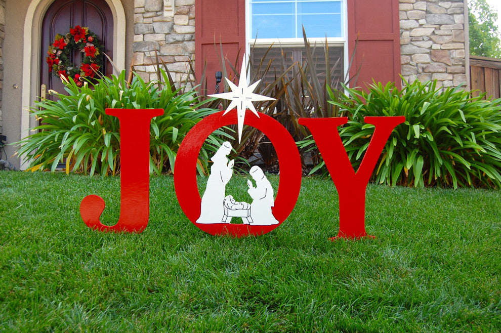 Joy Stake Sign With Nativity Scene