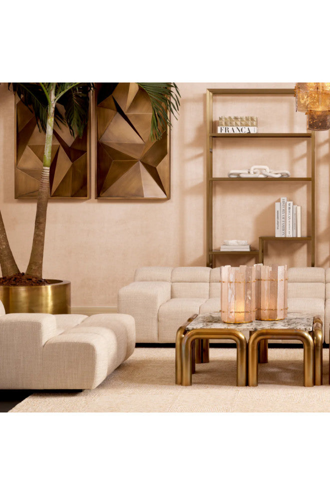 Beige Grid-Tufted Modular Sofa, Eichholtz Hunter, Left