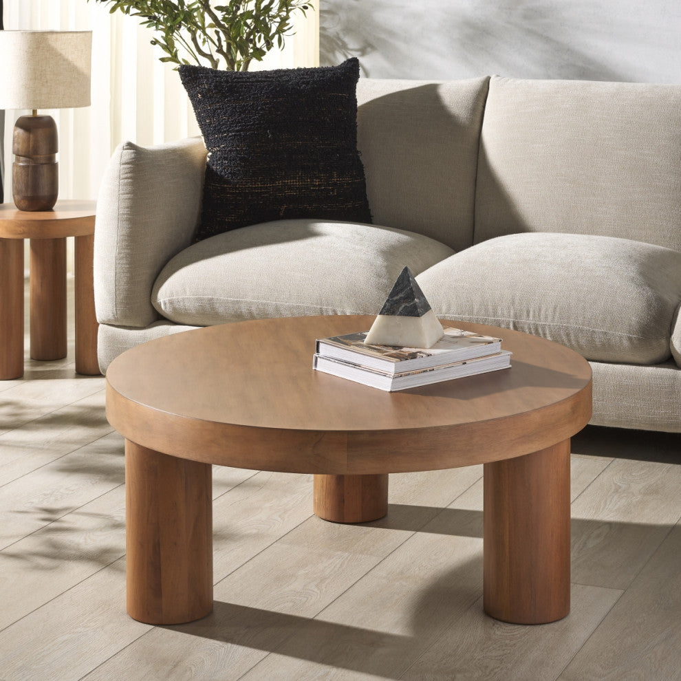 Safavieh Couture Bary Round 3 Leg Wood Coffee Table, Natural