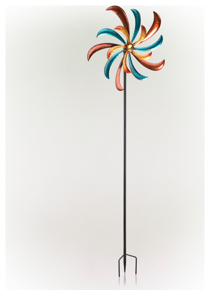 63" Tall Outdoor Curved Blade Windmill Stake Kinetic Spinner