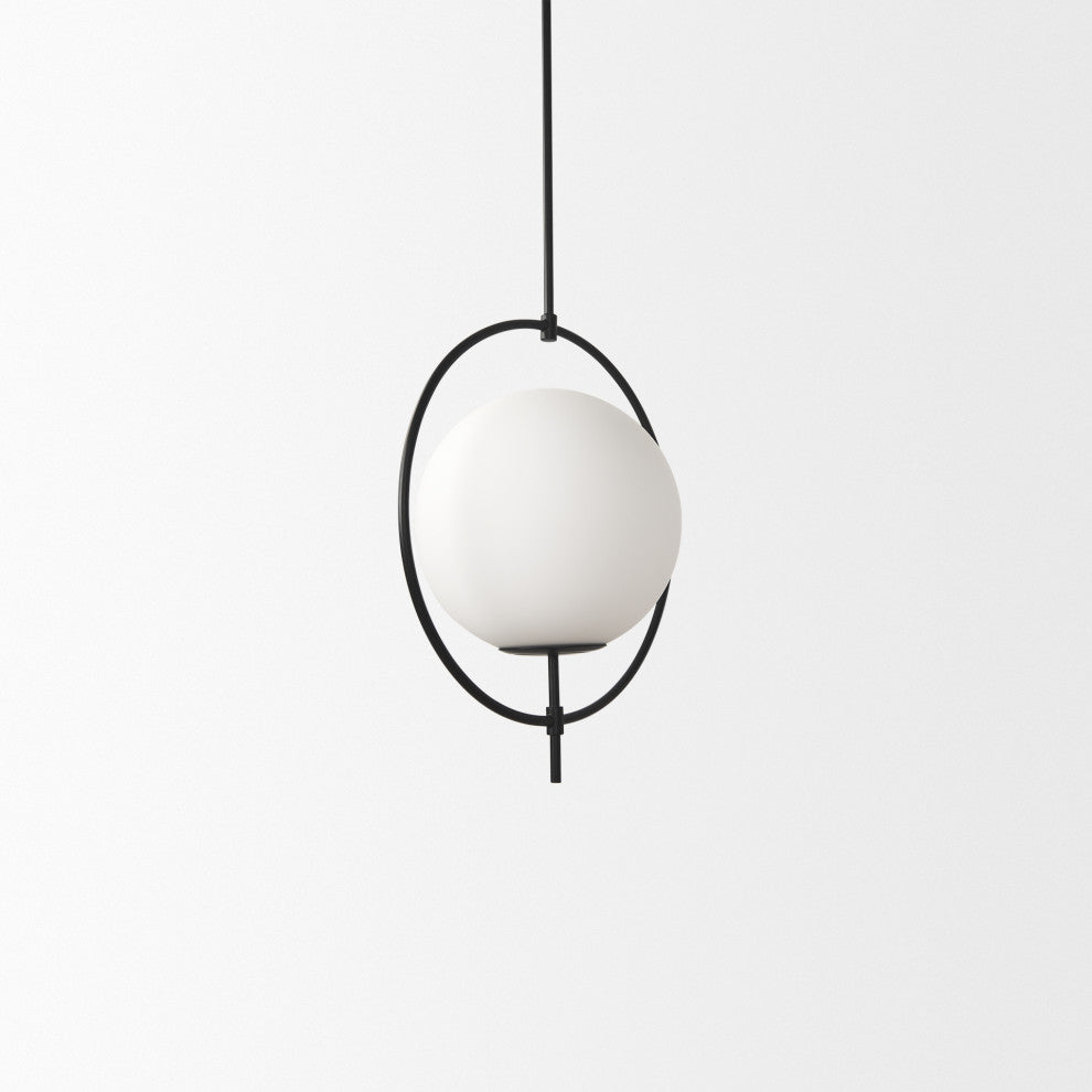 Farrah Frosted Glass Globe set, Matte Black Metal Pendant Ceiling Light