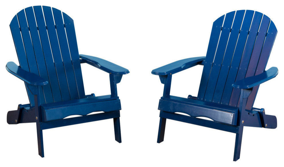 GDF Studio Milan Outdoor Rustic Acacia Wood Folding Adirondack Chair, Set of 2, Navy Blue