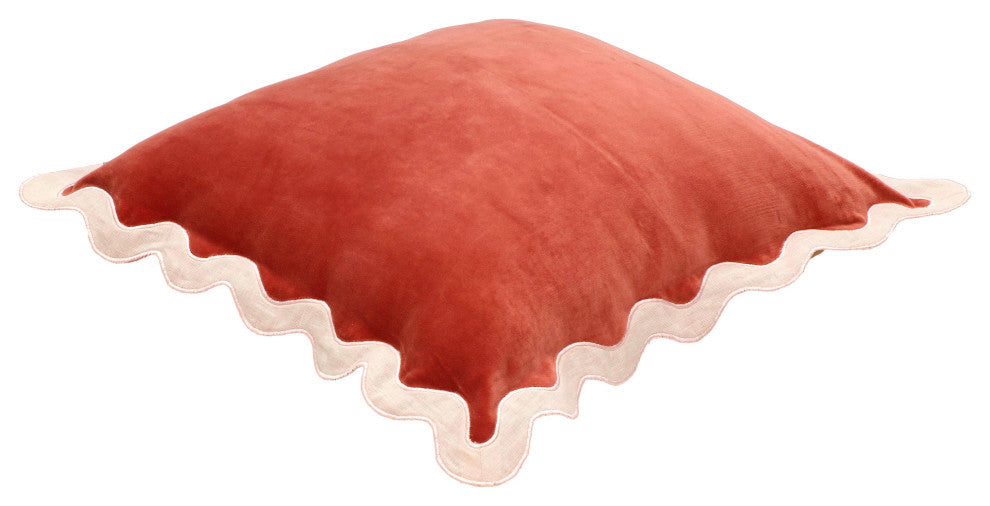 Scalloped Throw Pillow, Cream, Rust