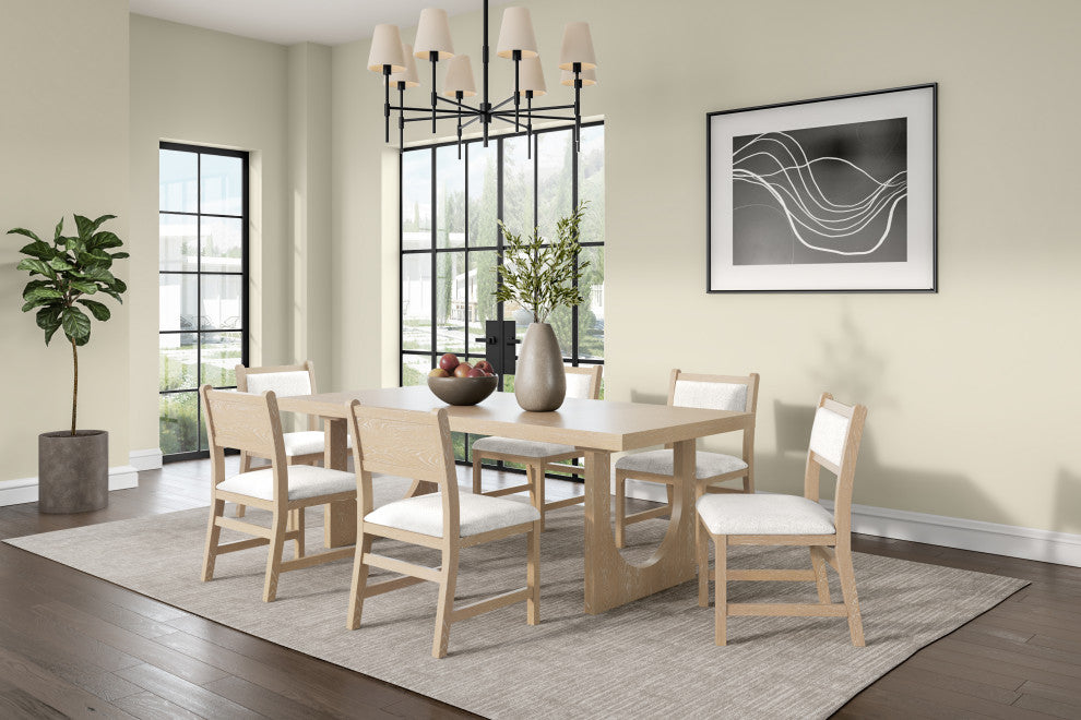 Modern Wood Rectangular Kitchen Table With 6-Chairs, Light Brown