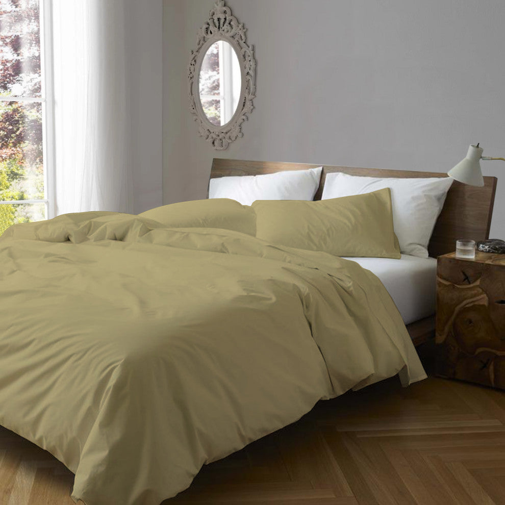 Organic Cotton Solid Wrinkle Resistant Duvet Set, Sand, King