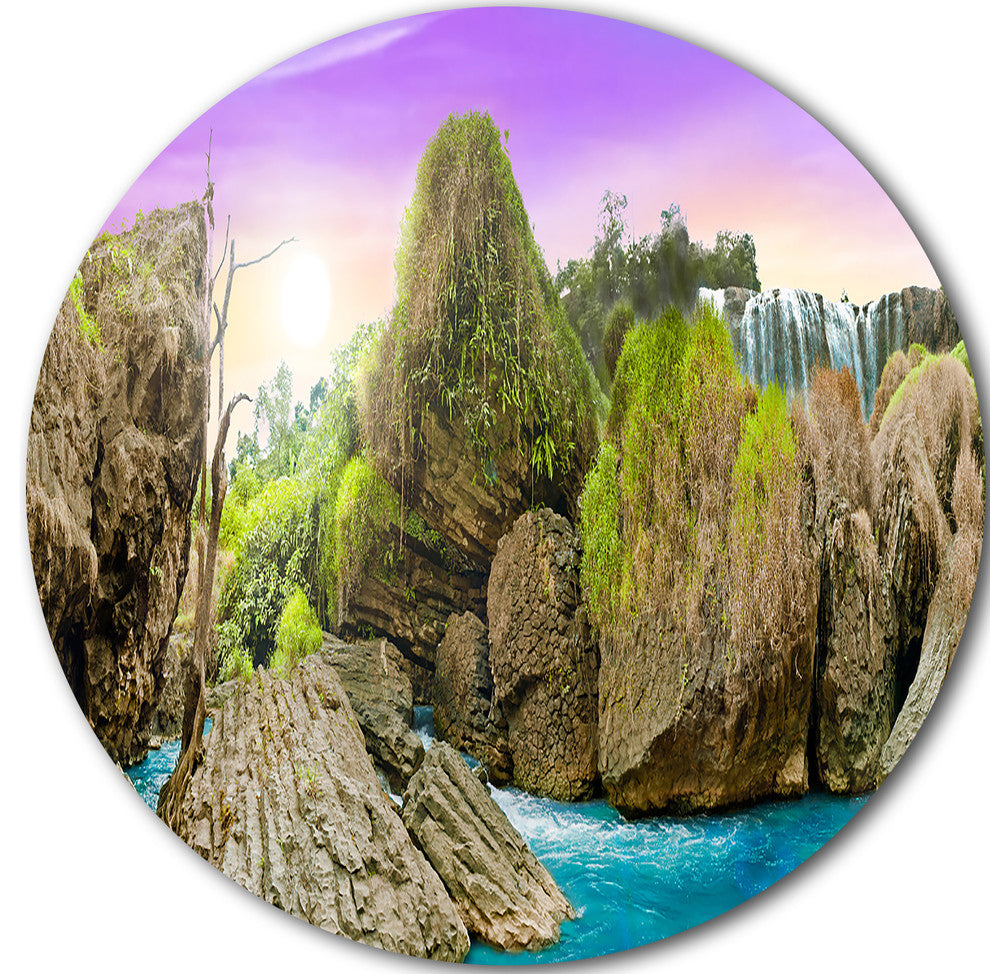 Wild Forest And Waterfall Vietnam, Landscape Disc Metal Wall Art, 36"