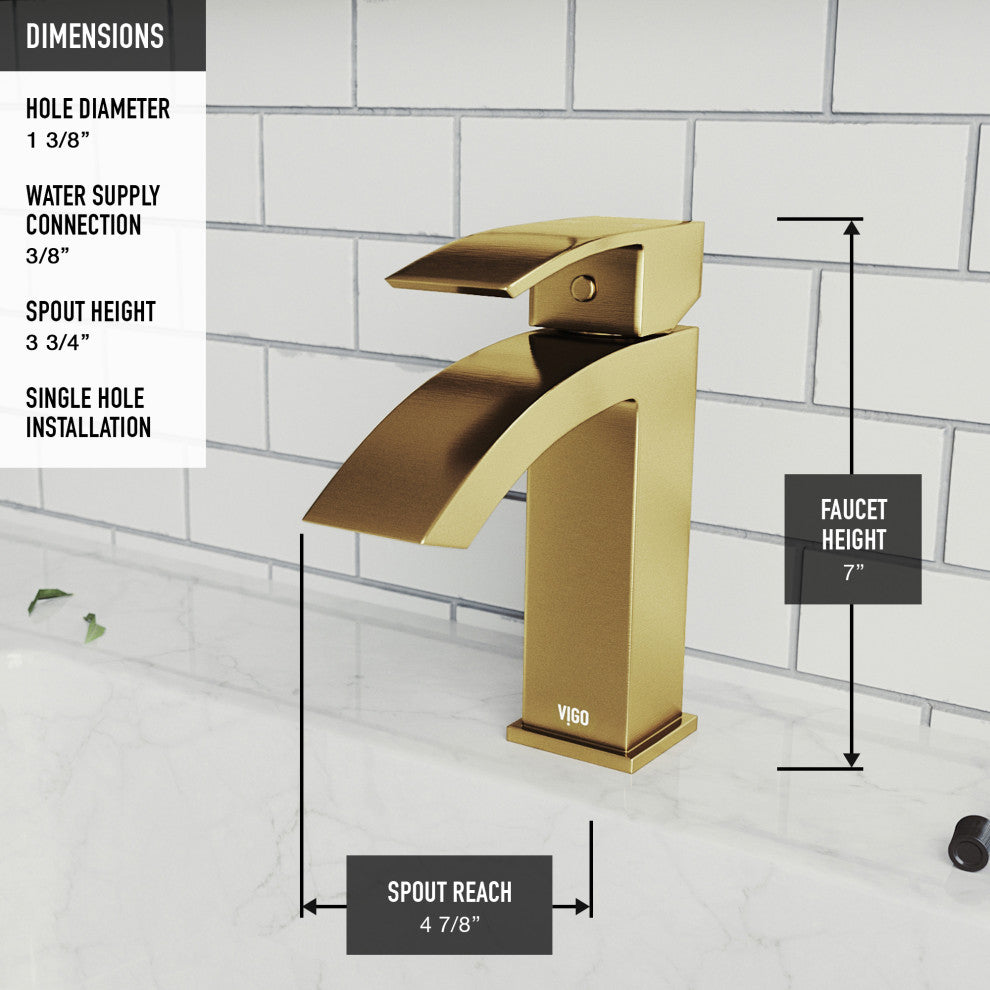 VIGO Satro 7" H Single Handle Single Hole Bathroom Faucet, Matte Brushed Gold