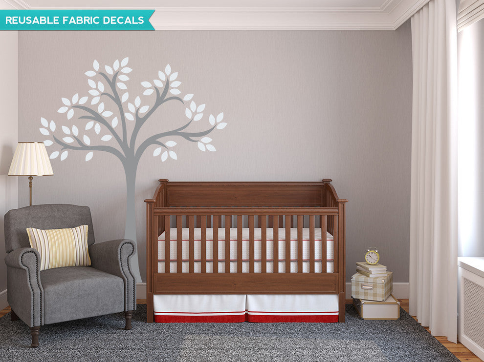Beautiful Tree Fabric Wall Decal, Tree Wall Decor, Light Grey