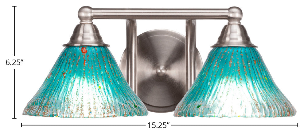 Paramount 2-Light Bath Bar, Brushed Nickel, 7" Teal Crystal Glass