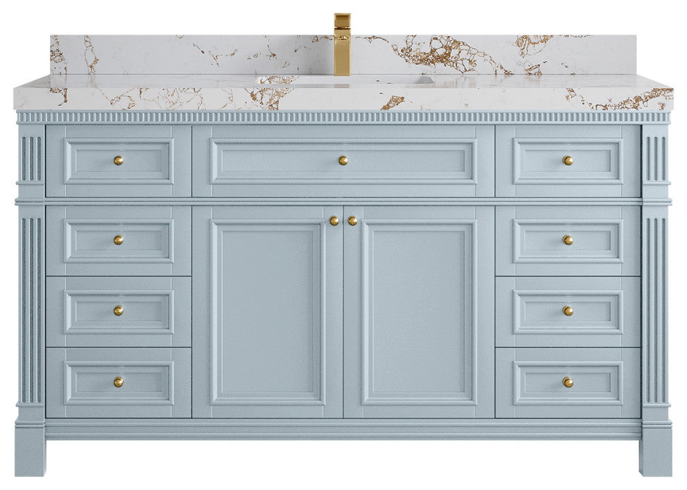 Paris 60" Single Sink Bathroom Vanity, Blue Heather 2" Viola Gold