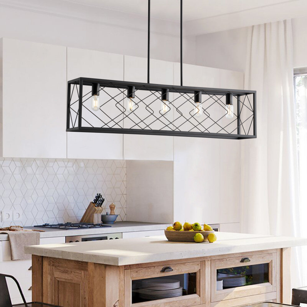Black Rectangle 5-Light Kitchen Island Chandelier