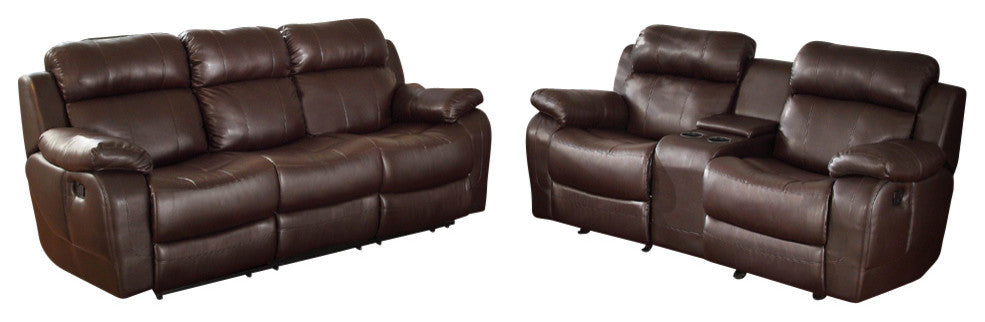 Homelegance Marille 2-Piece Reclining Living Room Set, Brown Leather