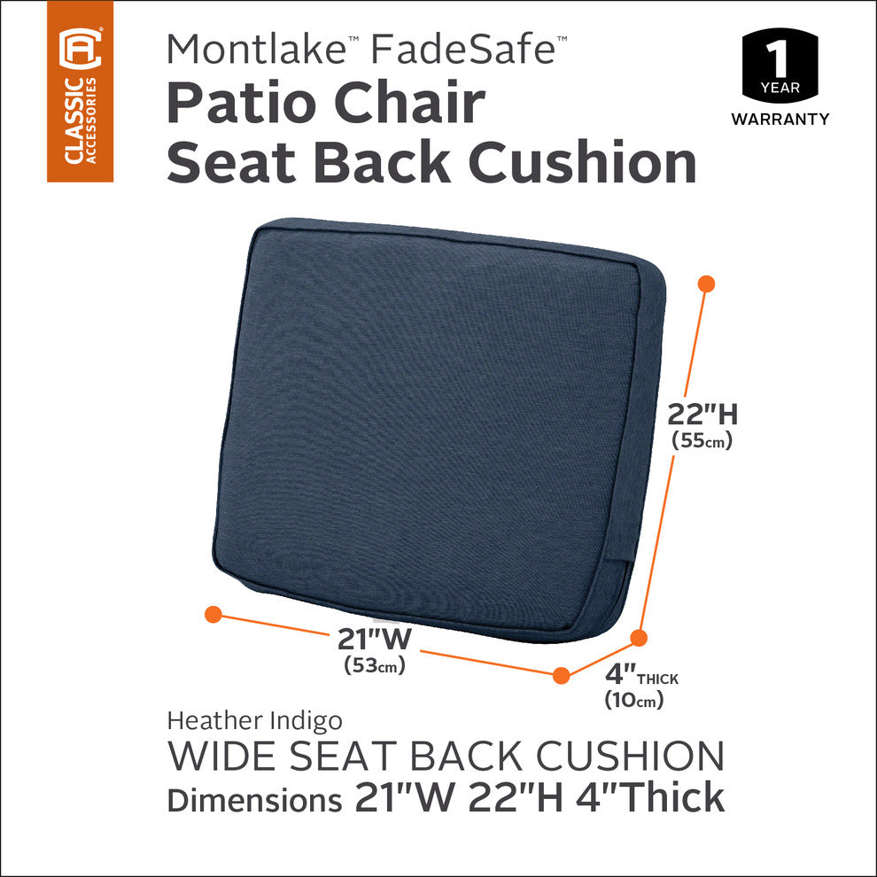 Patio Lounge Back Cushion, Heather Indigo Blue, 21"x22"x4"