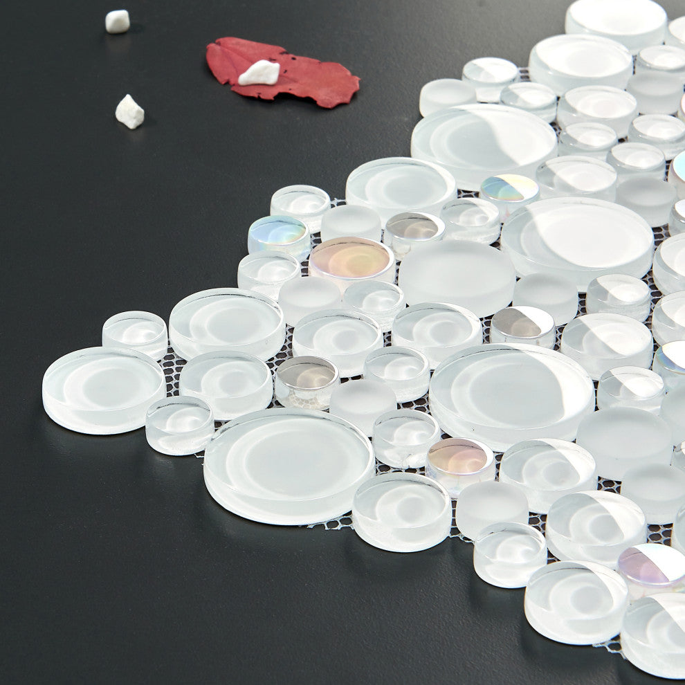 12"x12" Glass Mosaic Tile, Bubble Collection, Mist, Mixed Rounds, Sample