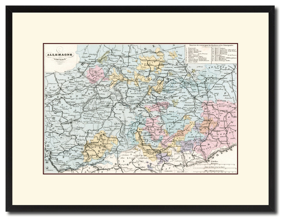 Central Germany Vintage Antique Map Wall Art, 16"x21"
