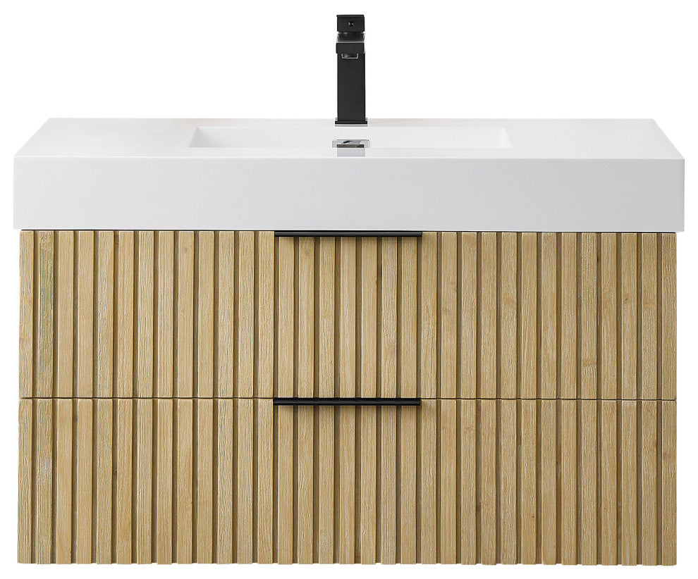 Livia Wall-mounted Bathroom Vanity, Nature Brown, 36inch, No Mirror