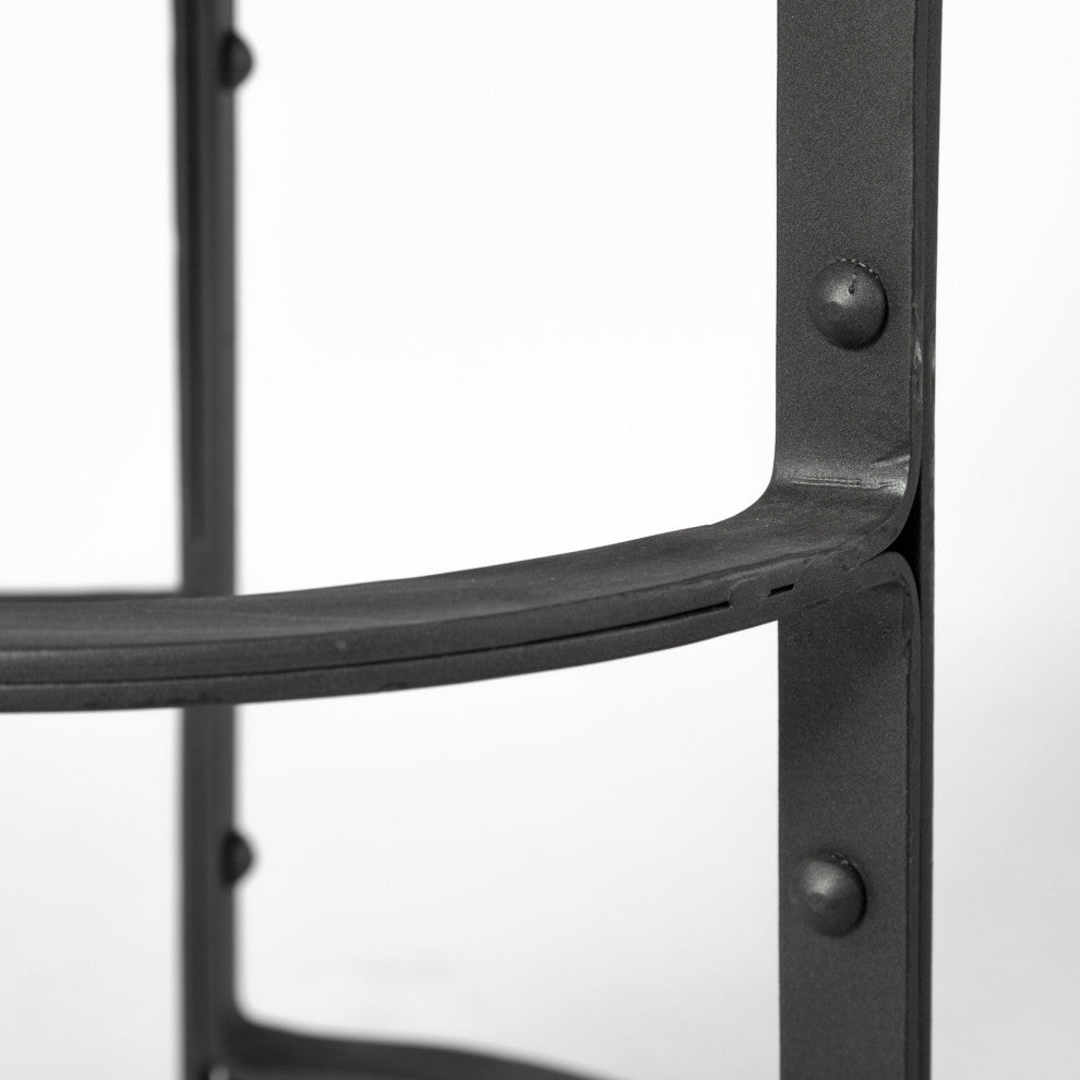 Neo Dark Brown Solid Wood Seat with Black Metal Frame Counter Stool