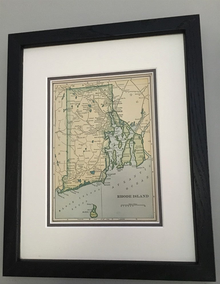 Vintage Rhode Island Map, Framed Original RI Map - Authentic 1920s
