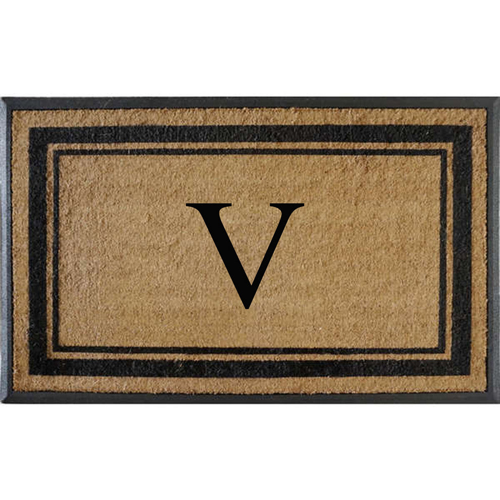 A1HC Markham Border Flocked Extra Large Monogrammed Doormat, 30"X48", V