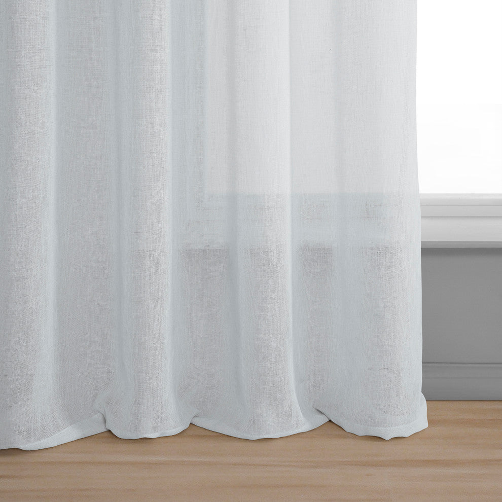 Grommet Solid FauxLinen Sheer Curtain, Single Panel, Aspen White, 50"x120"