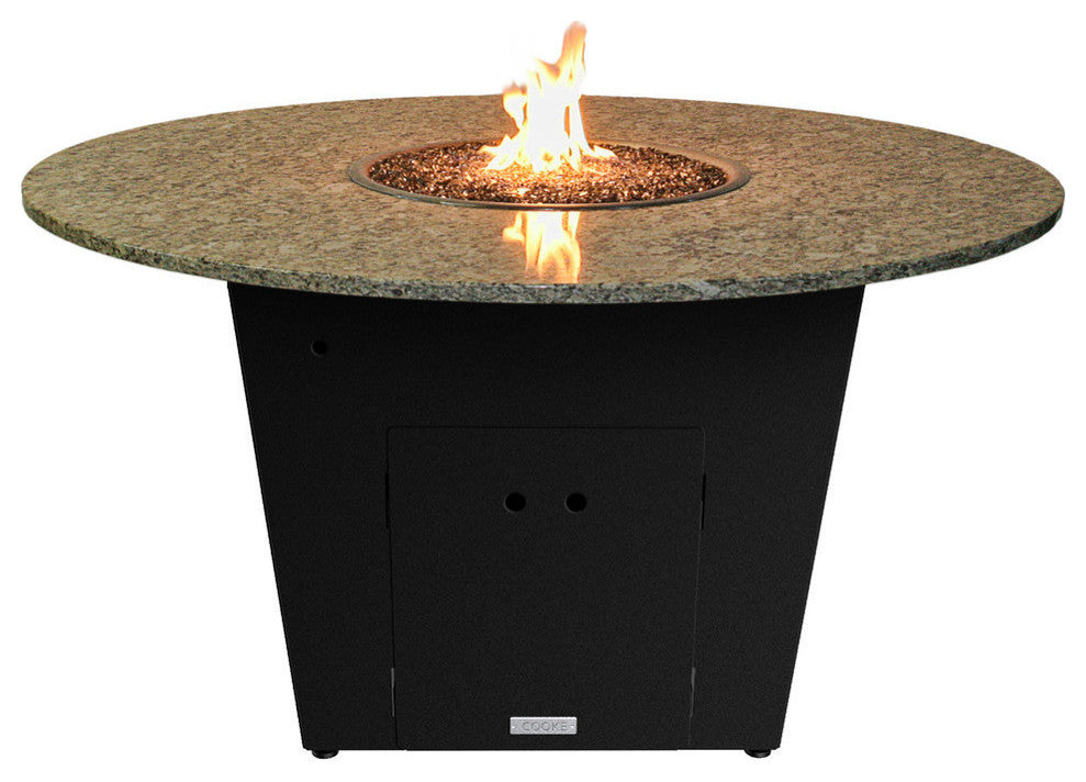 Round  Fire Pit Table 60" D, Natural Gas, Black Pearl Top, Bronze