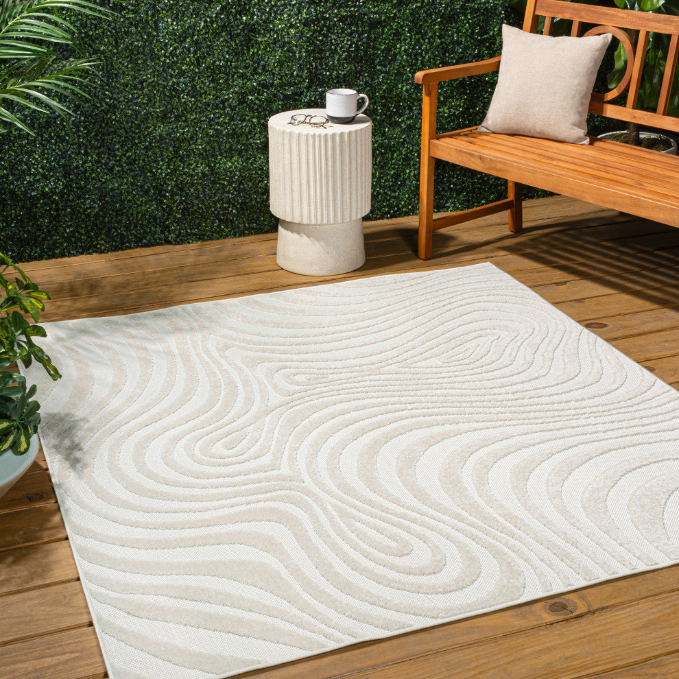 Maribo High-Low Abstract Groovy Striped Indoor/Outdoor Area Rug