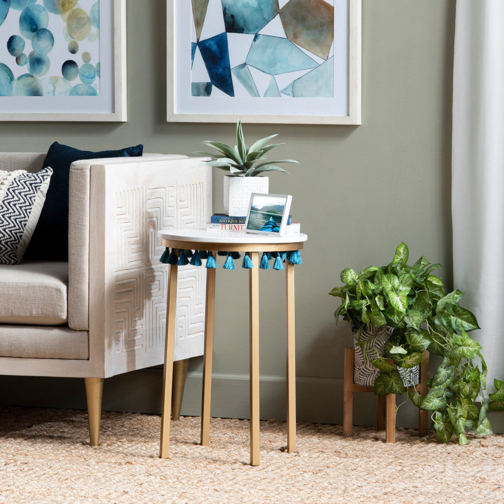 Saffron Marble Table, Blue Tassels