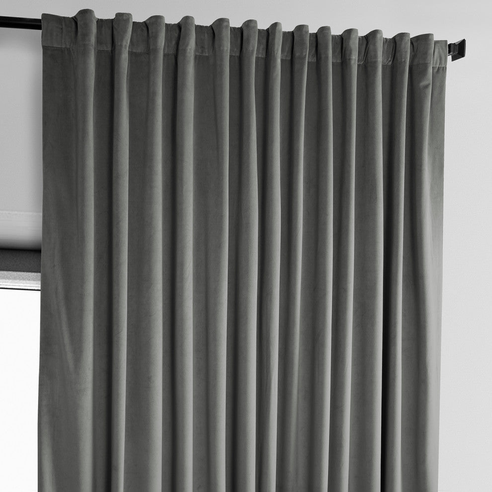 Heritage Plush Velvet Extrawide Curtain Single Panel, Destiny Gray, 100"w X 108"l
