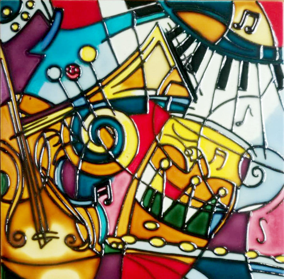 8x8" Music Pattern Ceramic Art Tile Hand Painted Trivet Hot Plate