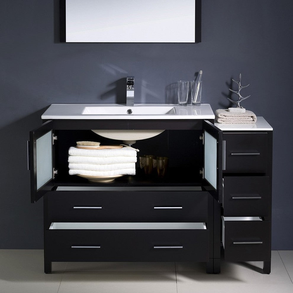 Torino 48" Espresso Modern Bathroom Vanity With Side Cabinet, FFT1030CH