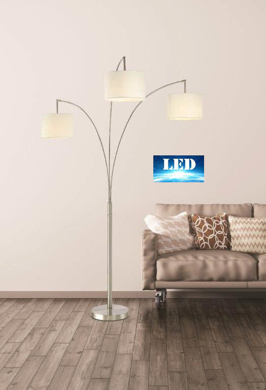Bankes LED Arched Floor Lamp, Brushed Steel