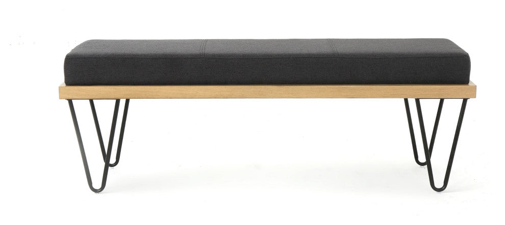 GDF Studio Elaina Industrial Modern Fabric Bench, Dark Charcoal