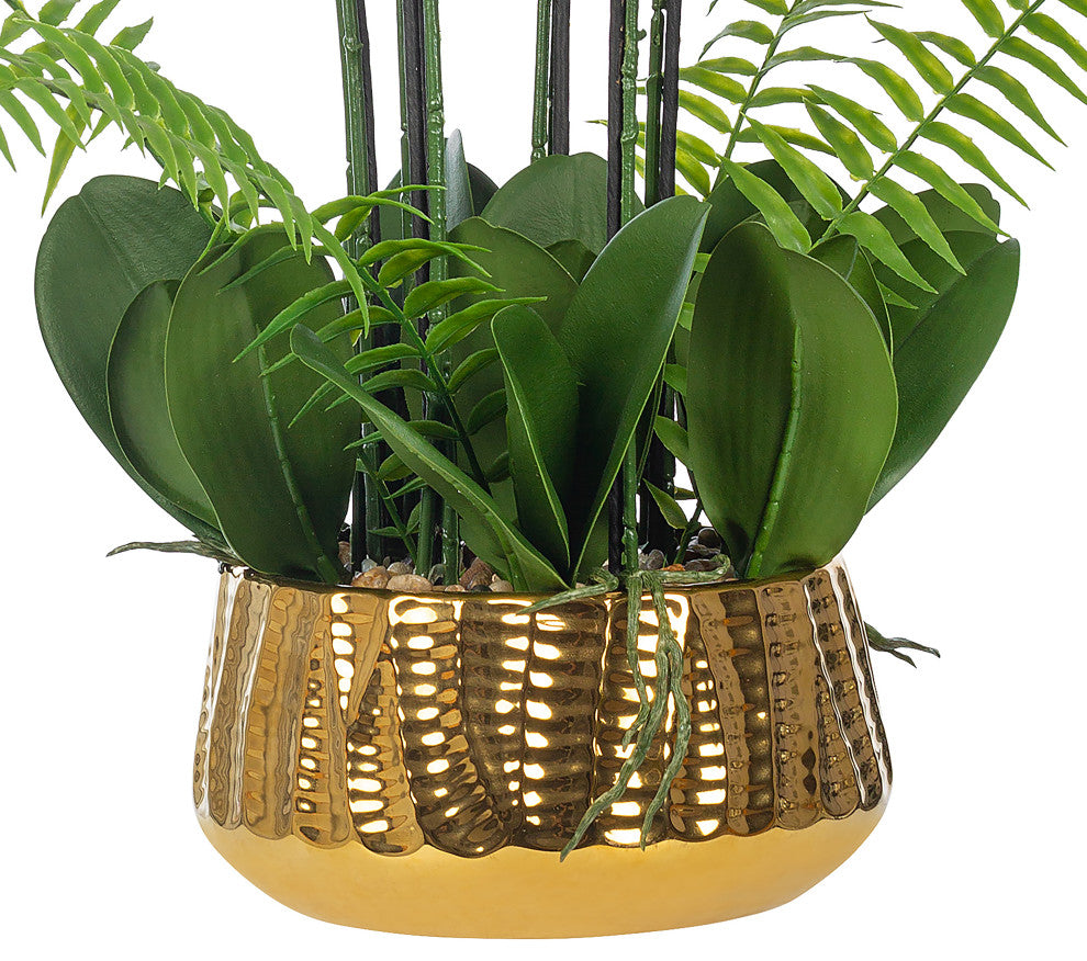 Faux Phalaenopsis Orchid Floral Arrangement, Ceramics Vase