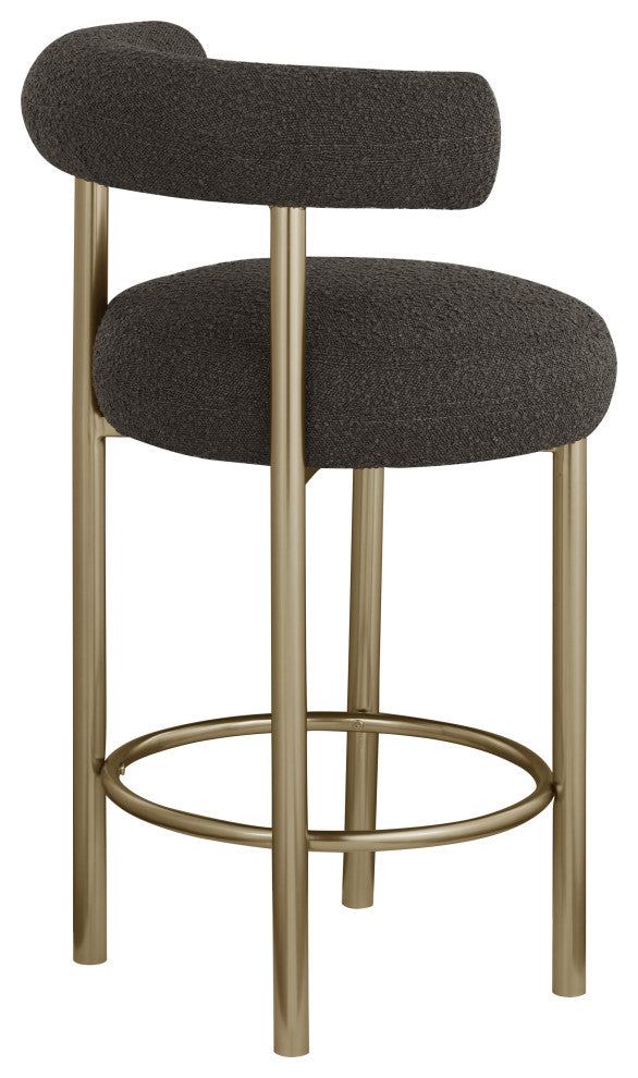 Bordeaux Upholstered Stool, Brown, Boucle Fabric, Brushed Brass, Set of 2