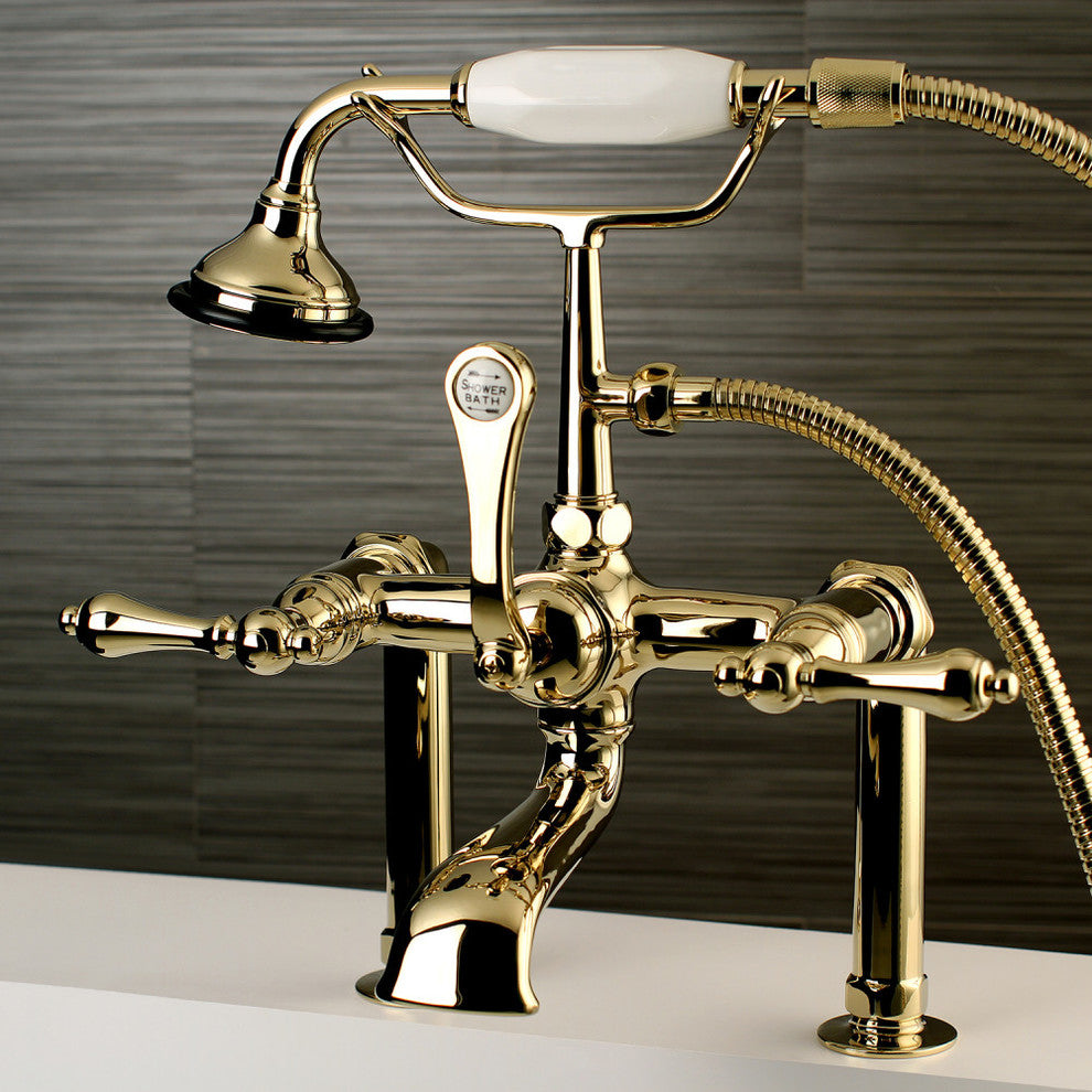 Aqua Vintage Deck Mount Clawfoot Tub Faucet, Polished Brass