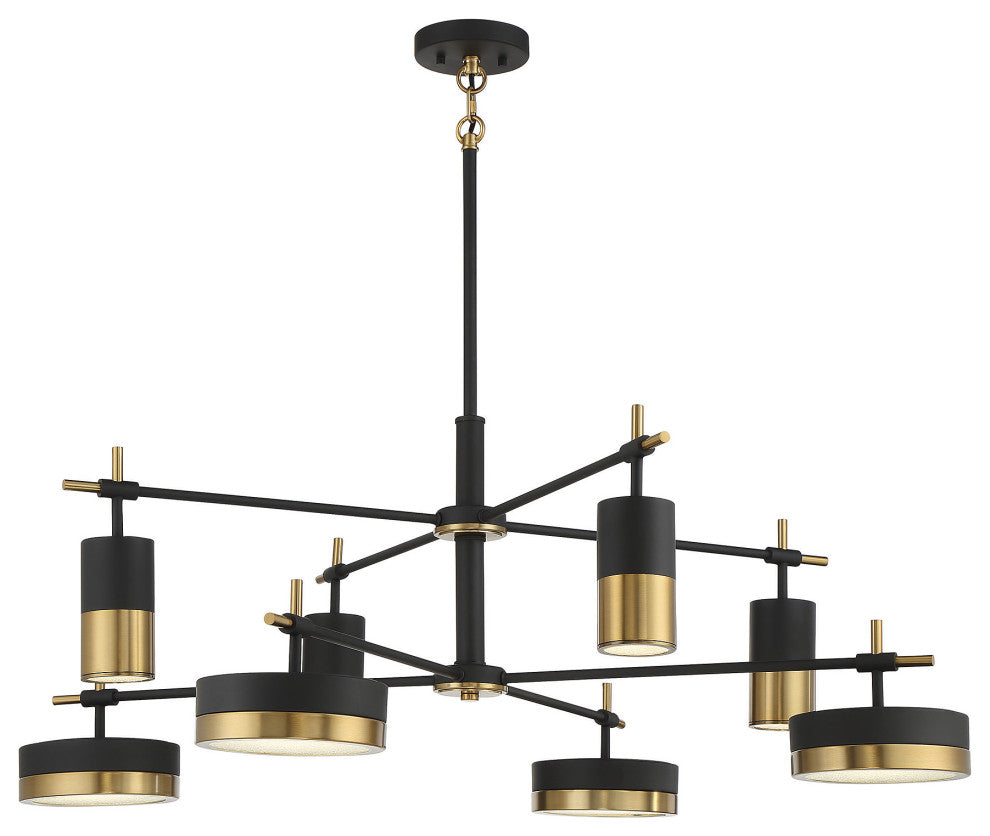 Ashor 8-Light LED Chandelier, Matte Black With Warm Brass Accents