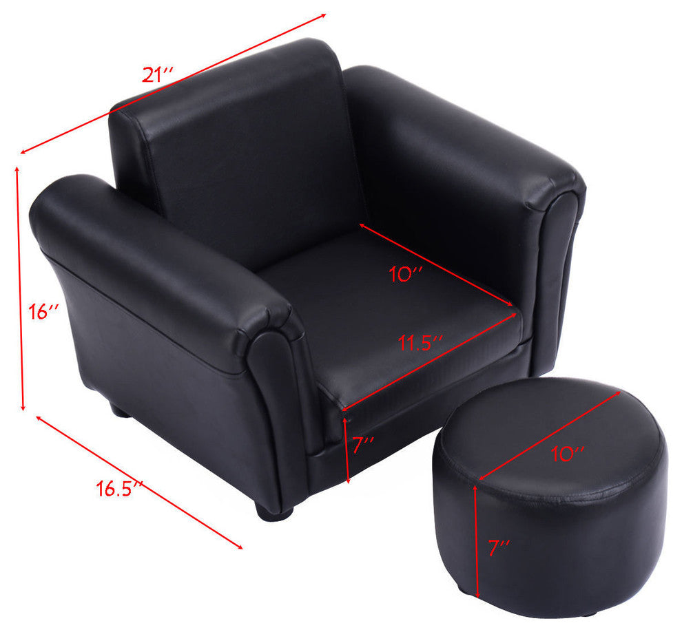 Costway Black Kids Sofa Armrest Chair Couch Children Toddler w/ Ottoman