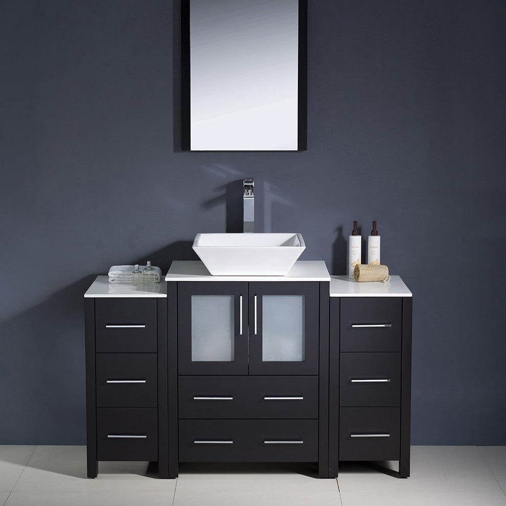 Torino 48" Espresso Modern Bathroom Vanity With 2 Side Cabinets, FFT1045BN