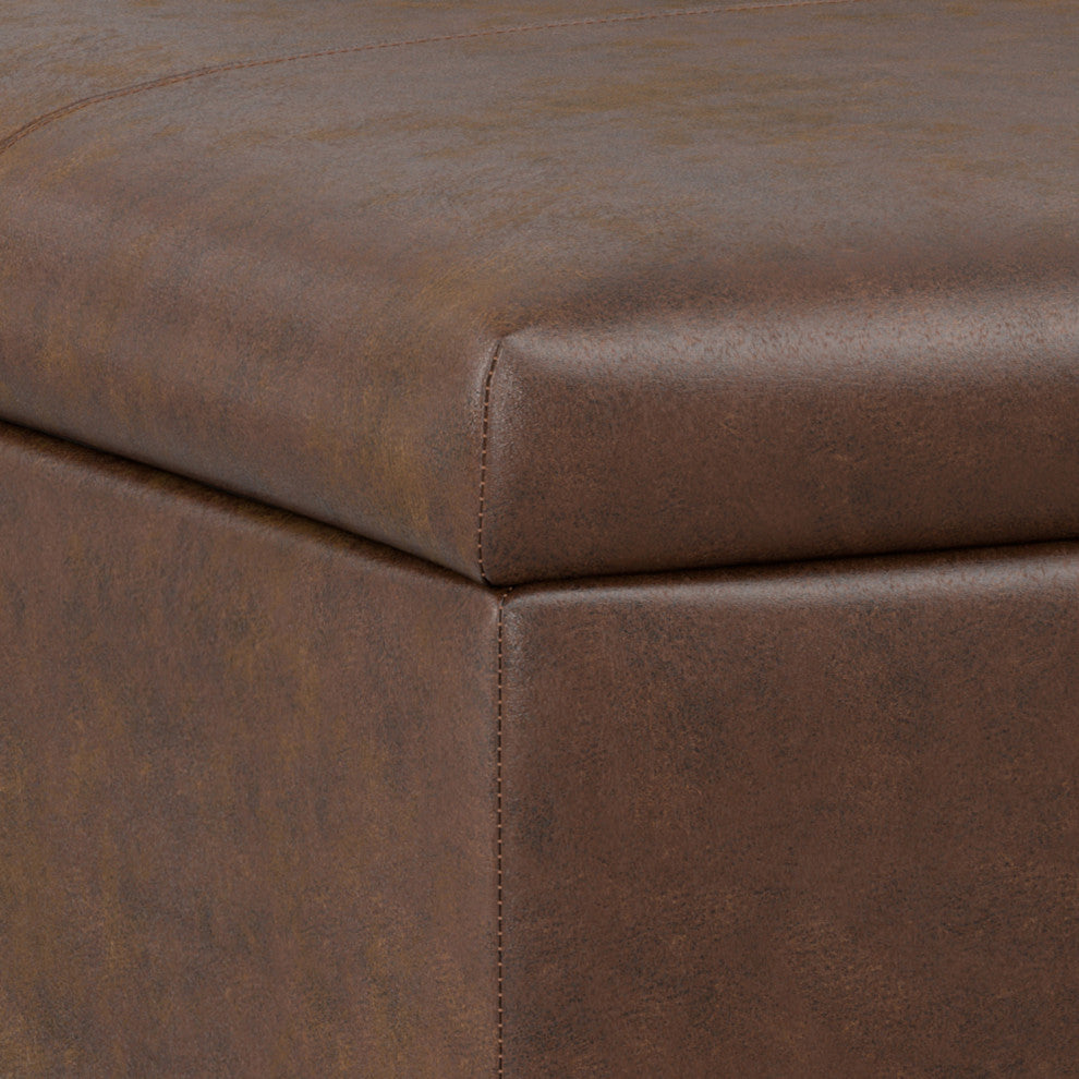 Gabbie Square Coffee Table Storage Ottoman, Distressed Chestnut Brown