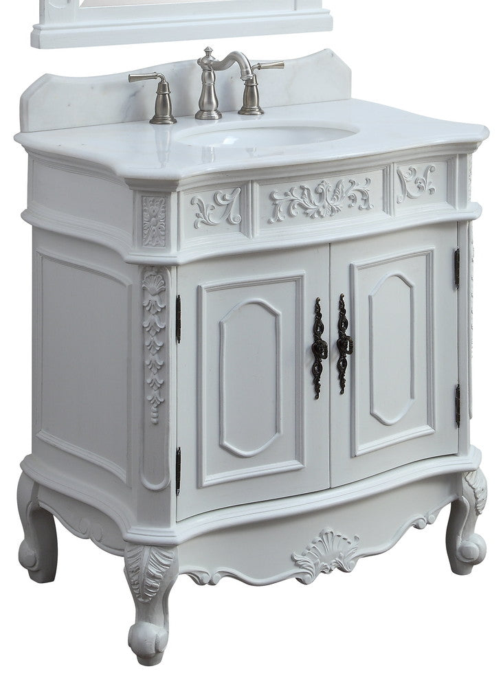 33 Inch Traditional Antique Style White Benson Bathroom Sink Vanity