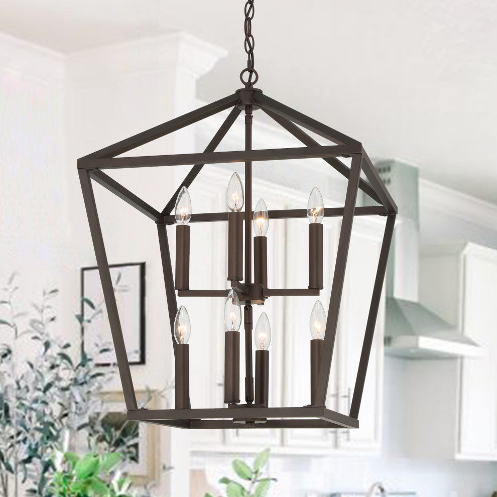 8-Light Lantern Geometric Chandelier, Oil Rubbed Bronze