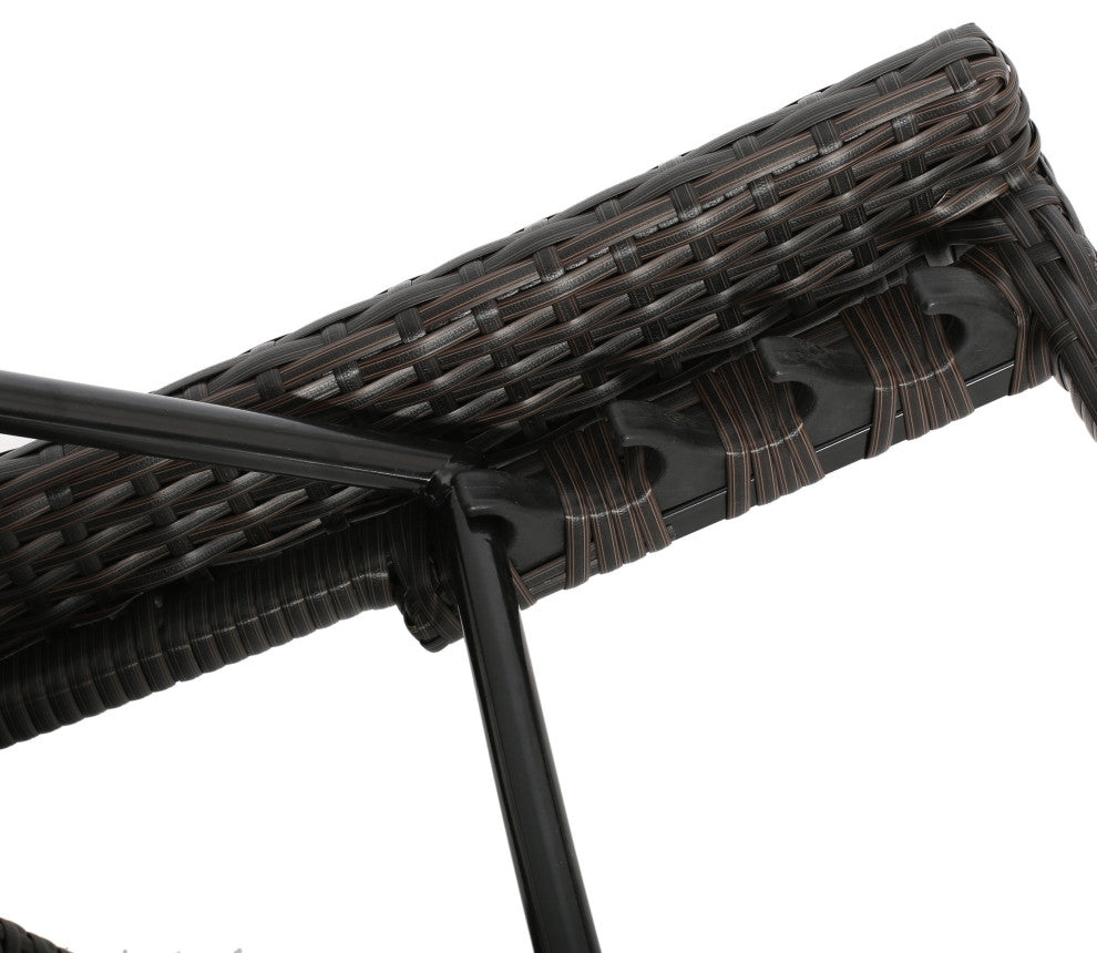 GDF Studio Olivia Outdoor Brown Wicker Armed Chaise Lounge Chairs, Set of 4