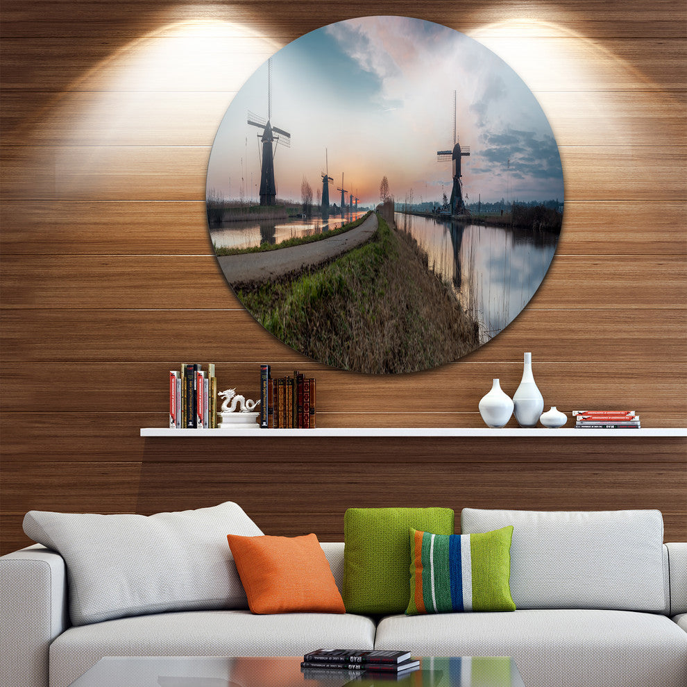Kinderijk Holland Panorama, Landscape Disc Metal Wall Art, 36"