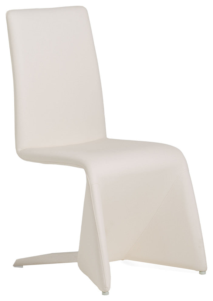 Modrest Nisse Contemporary Leatherette Dining Chairs, Set of 2, White, Chrome