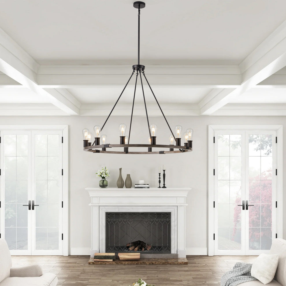 12-Light Wagon Wheel Ceiling Light Modern Chandelier