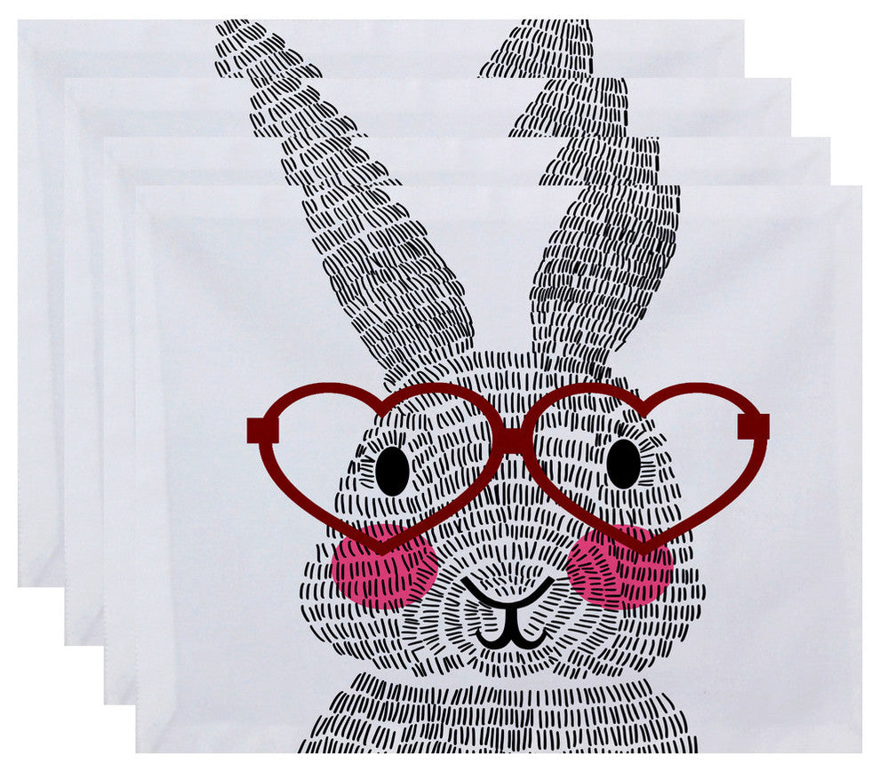 What's Up Bunny?, Holiday Animal Print Placemat, Set of 4, Red
