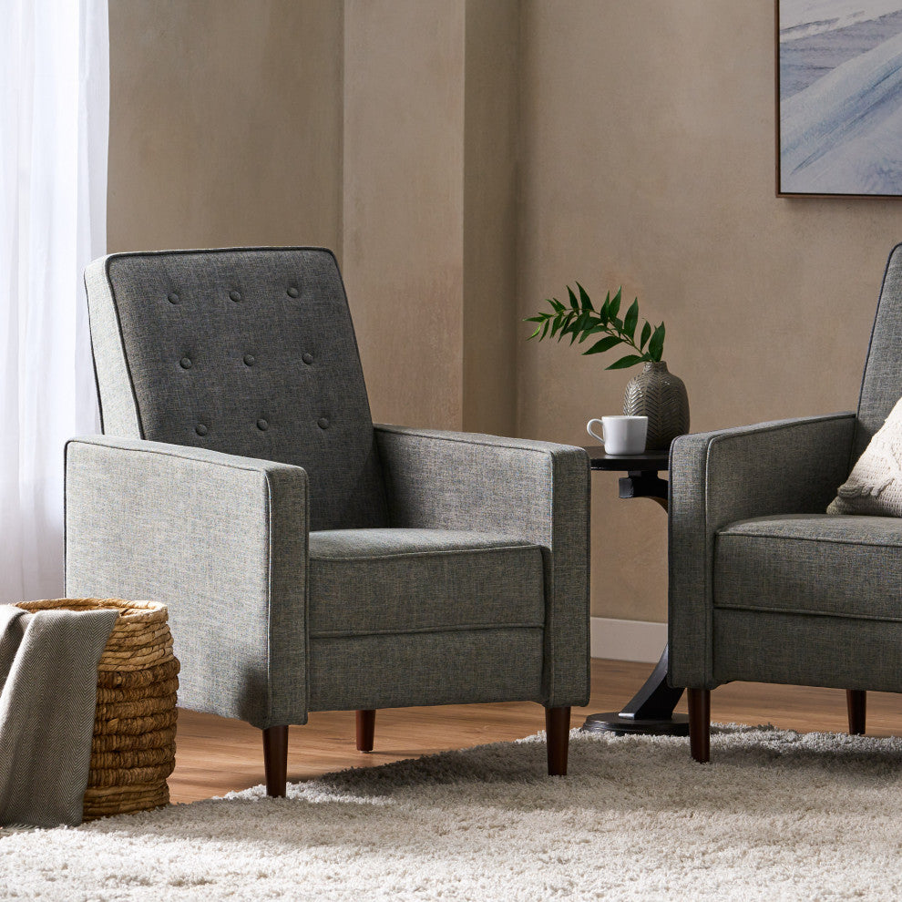 GDF Studio Macedonia Mid-Century Modern Button Tufted Fabric Recliner, Gray Fabric