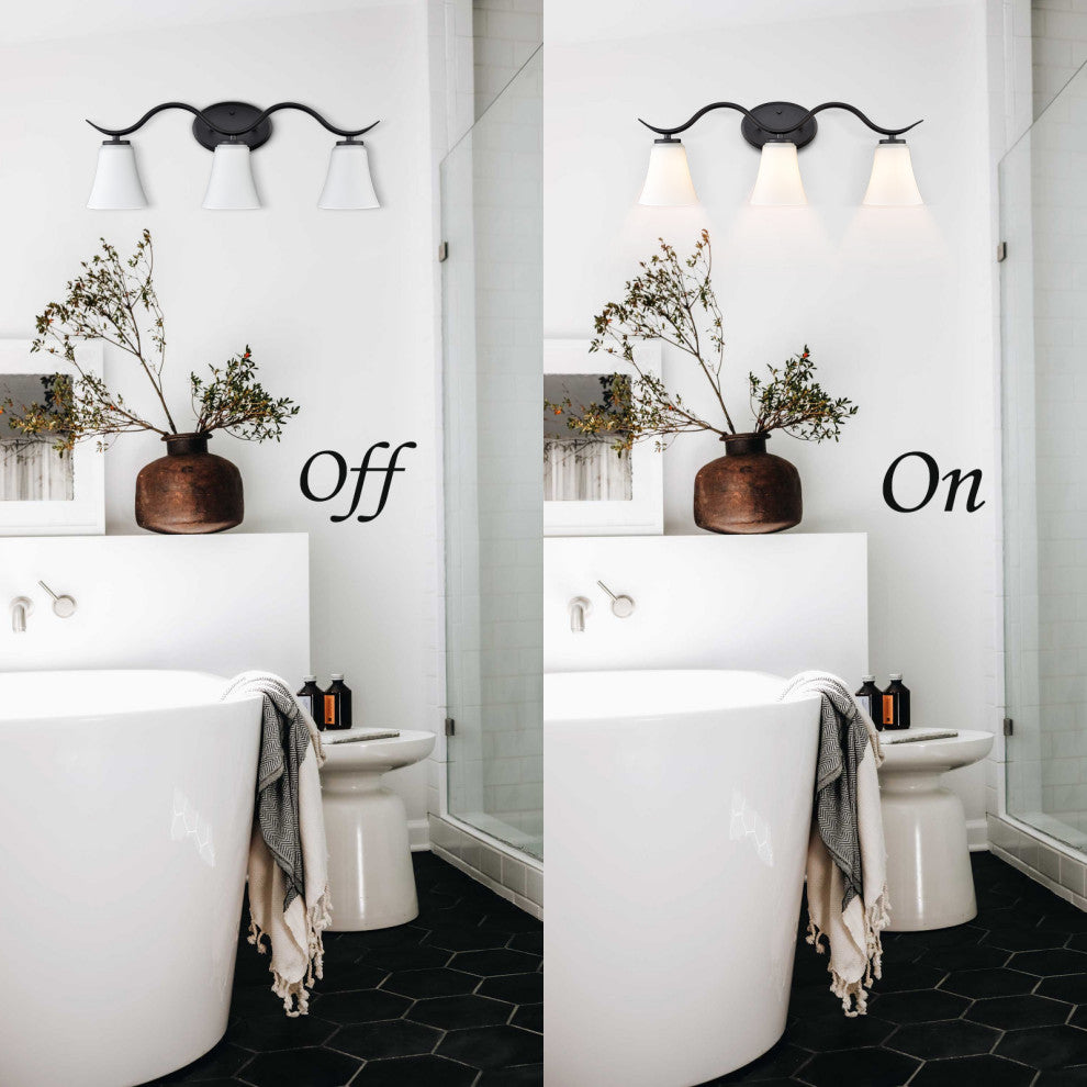 Black Bath Vanity Light With Milk Glass 3-Light