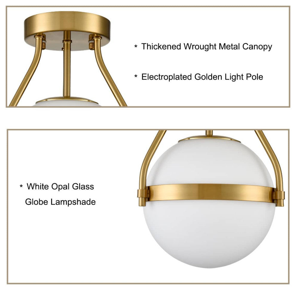 Modern Gold Globe Ceiling Light With Opal Glass