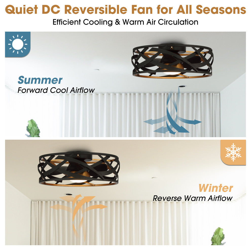 21 in Indoor Black Industrial LED Caged Ceiling Fan With Remote